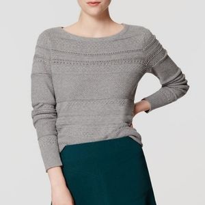 Loft Gray, Stitched Stripe, Ballet Neck Sweater, M
